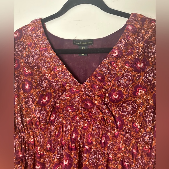 House Of Harlow 1960 Red Floral SmockedCuff Surplice Neck Tiered Ruffle Dress 10 - Picture 9 of 16